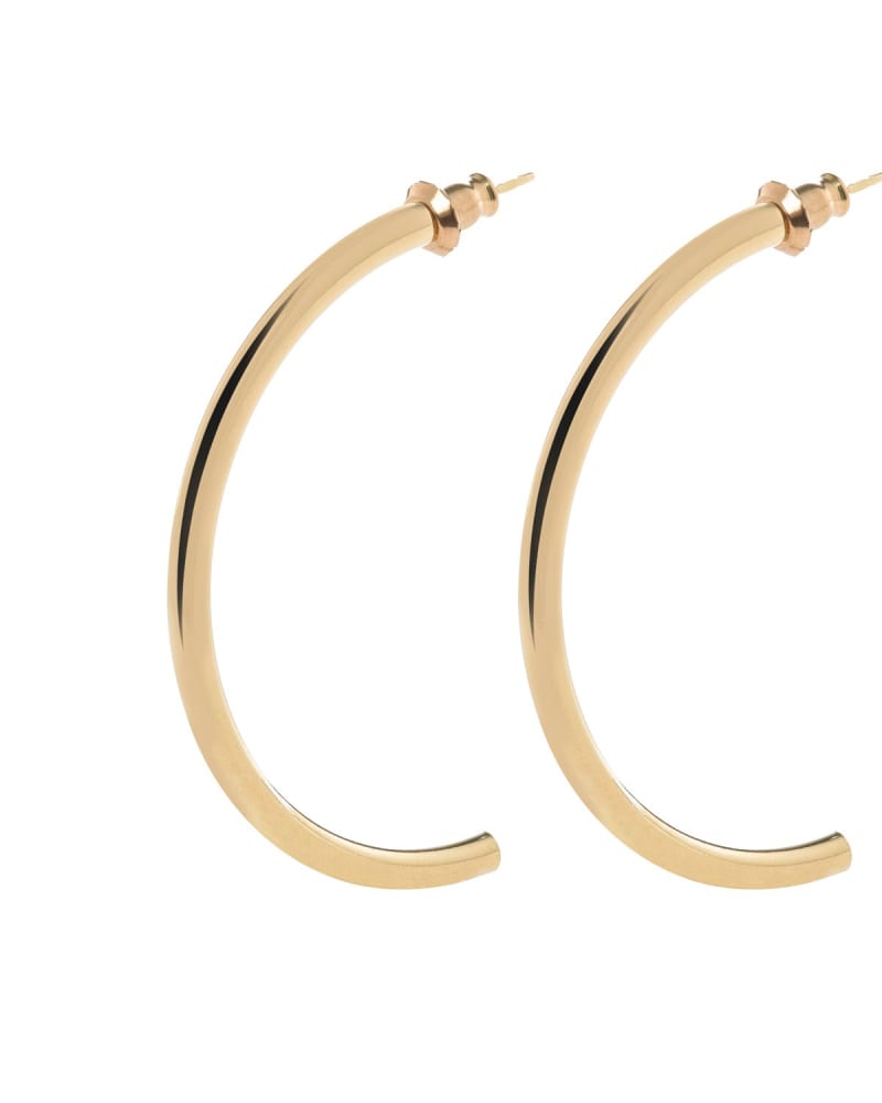 Front of a size one-size-fits-all Medium 1/2 Blaire Hoops Gold in Gold by Eklexic. | dia_product_style_image_id:282703